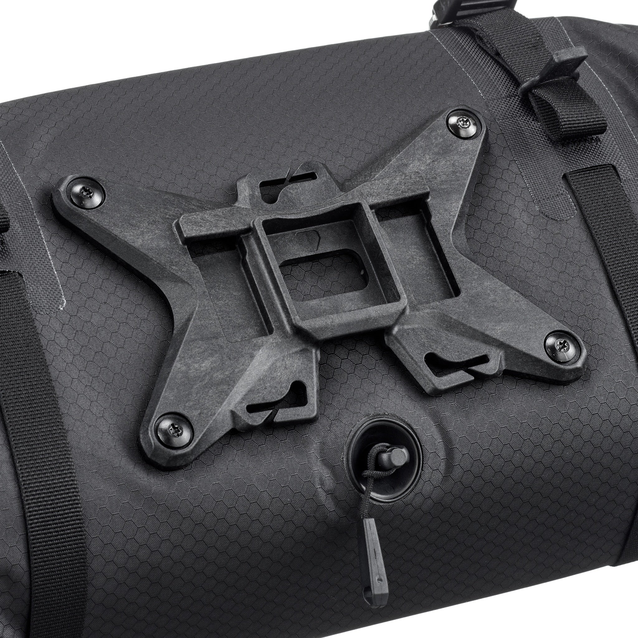 Close-up van ORTLIEB Handlebar-Pack Flex in black-matt met Bar-Lock bevestigingssysteem