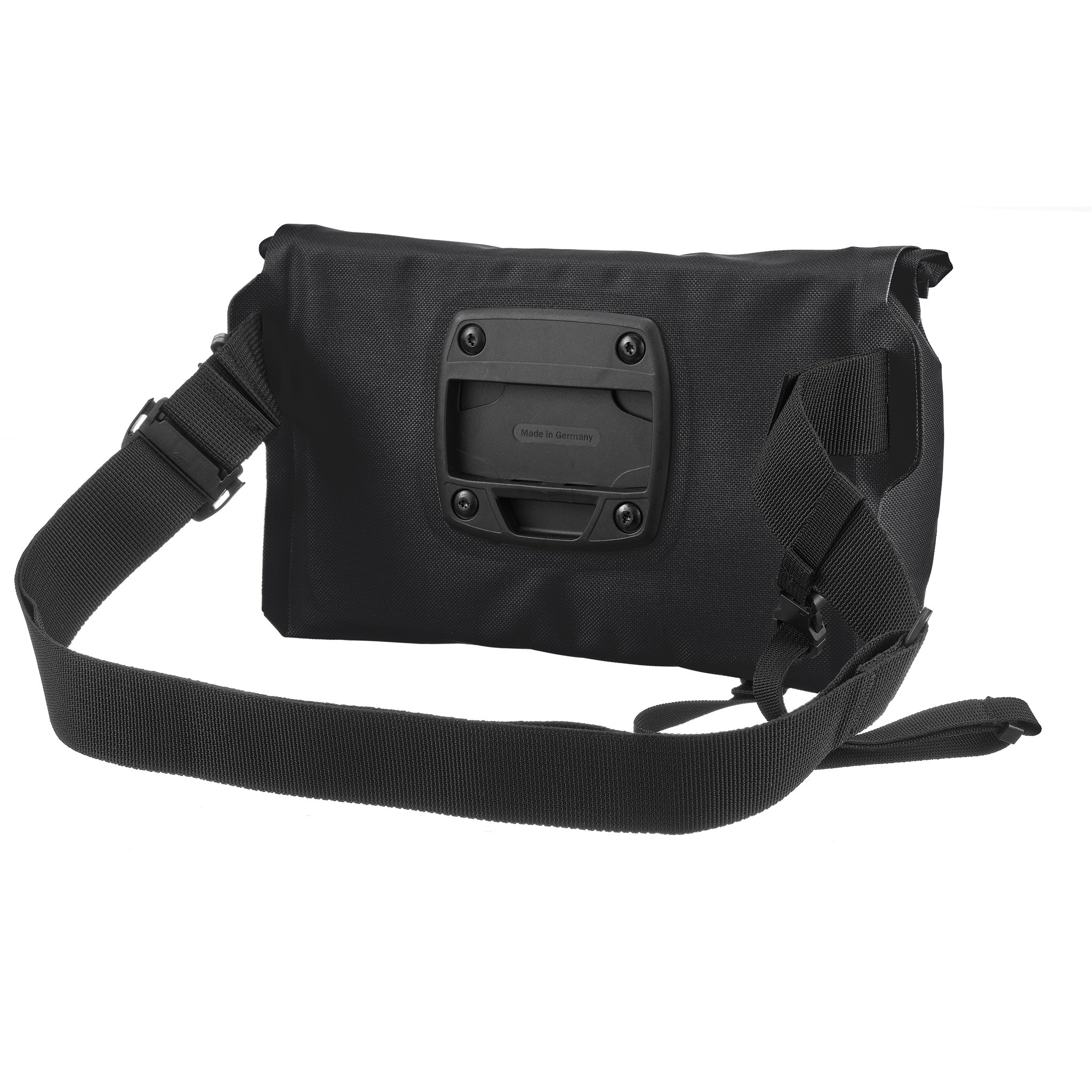 Achteraanzicht van ORTLIEB Velo-Sling Flex in black 2.5 Liter met montageplaat en riem