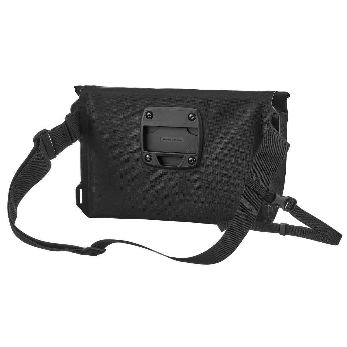 Achteraanzicht van ORTLIEB Velo-Sling Flex in black met montageplaat en riem