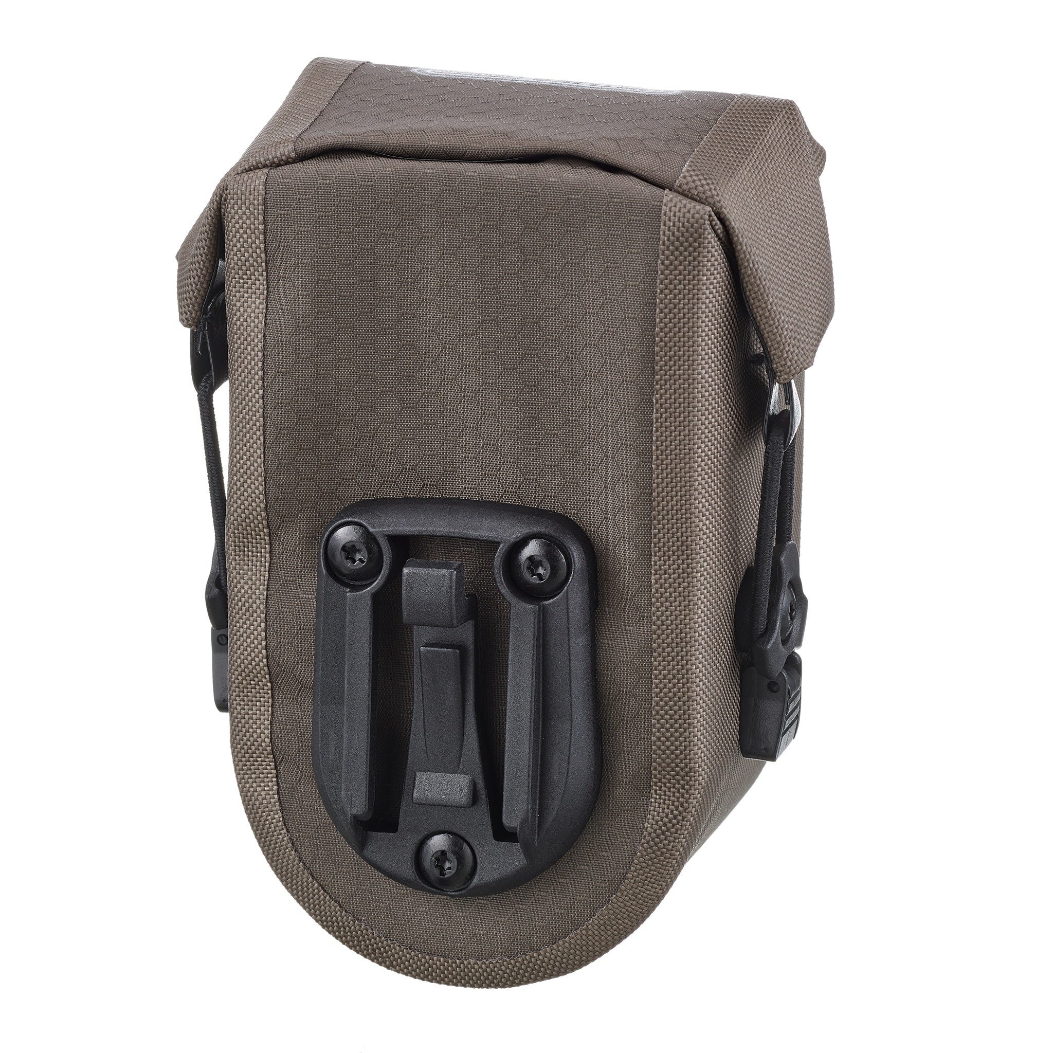 Achteraanzicht van ORTLIEB Micro-Bag 0.5L in dark sand met adapterbevestiging