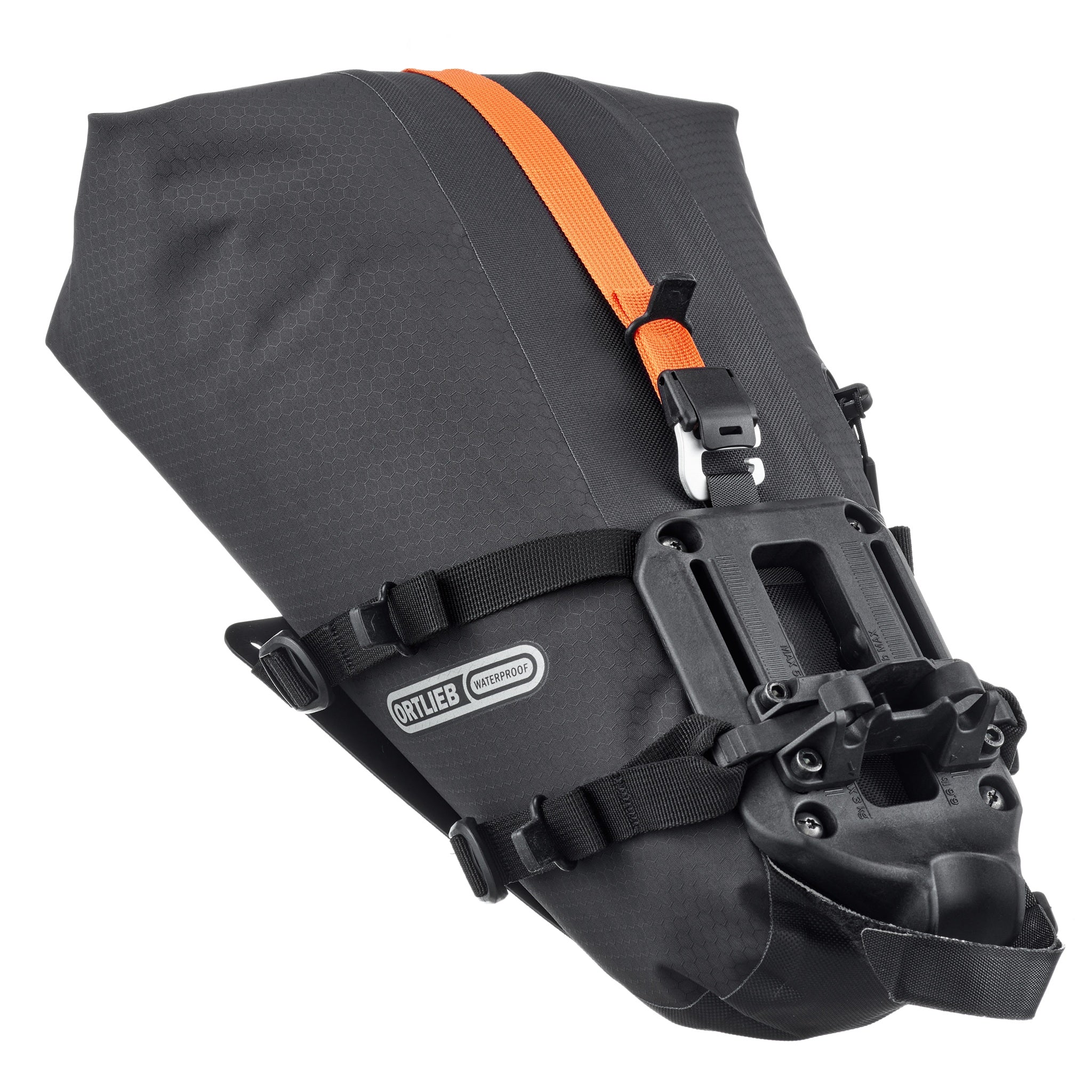ORTLIEB Seat-Pack QR fietstas in black-matt zijaanzicht met rolsluiting en montagesysteem