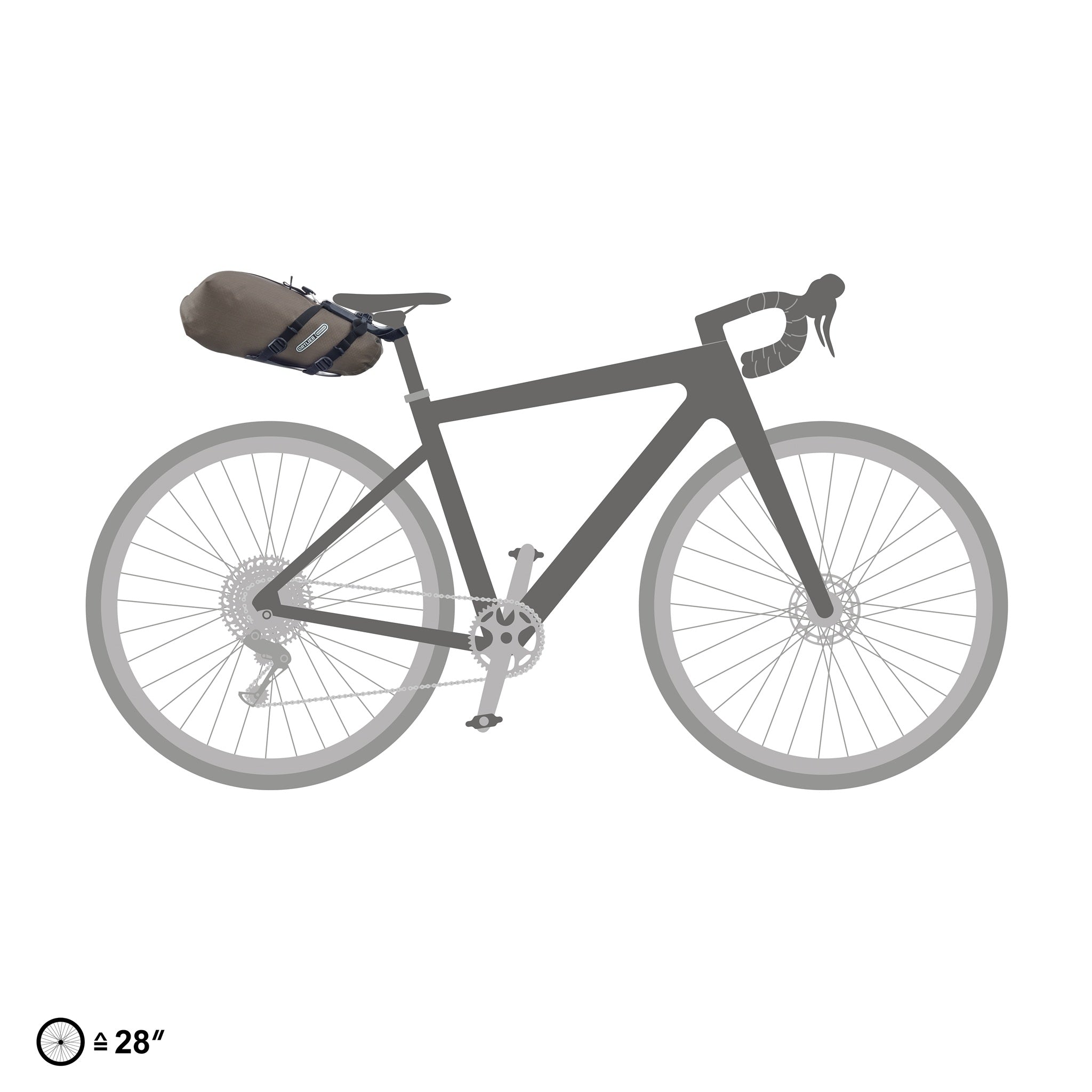 ORTLIEB Seat-Pack QR in dark-sand gemonteerd op gravelbike op witte achtergrond