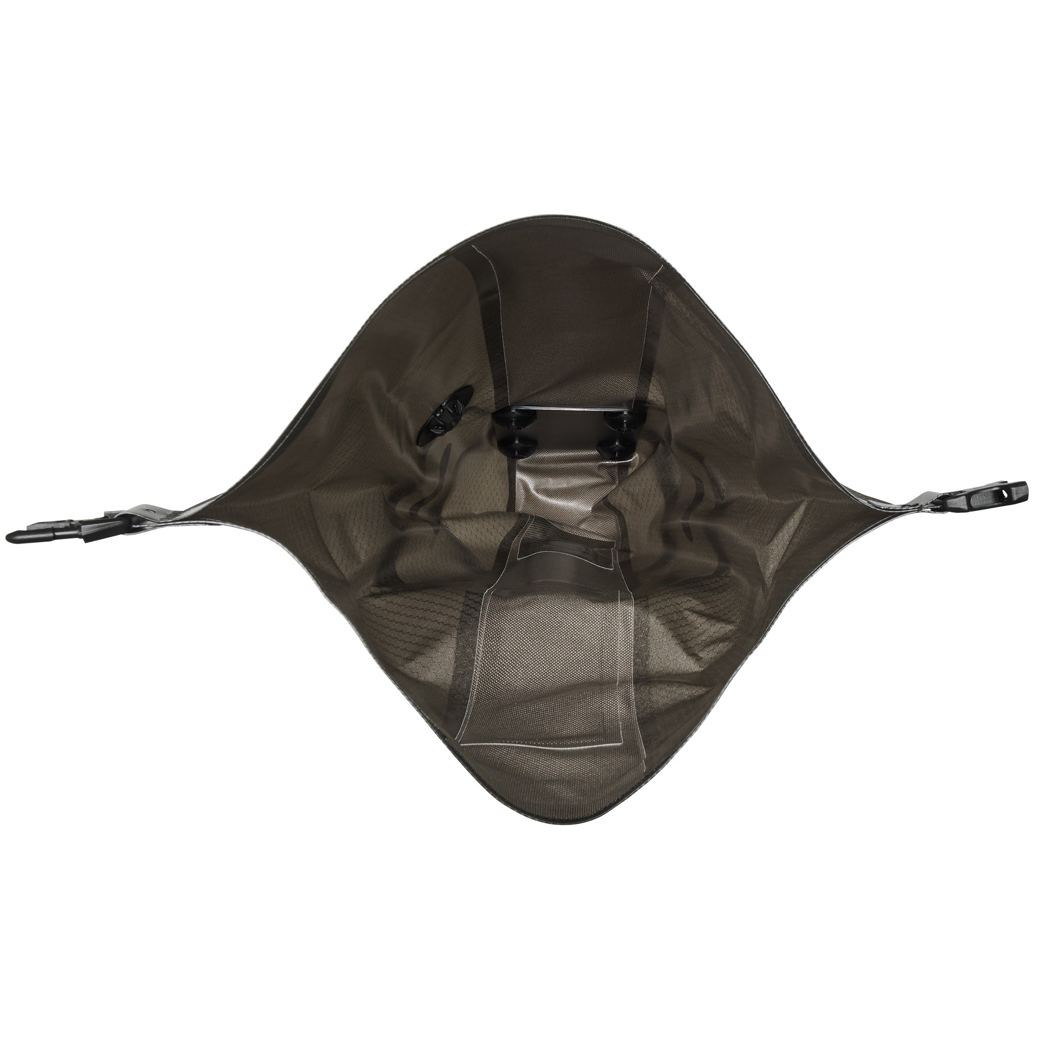 Binnenaanzicht van ORTLIEB Seat-Pack QR in dark-sand open met zichtbare binnenstructuur