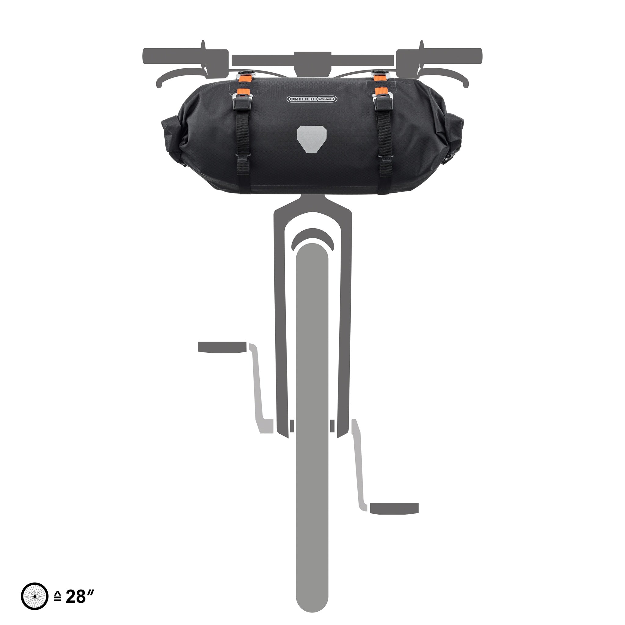 Illustratie van ORTLIEB Handlebar-Pack Flex in black-matt gemonteerd aan het fietsstuur